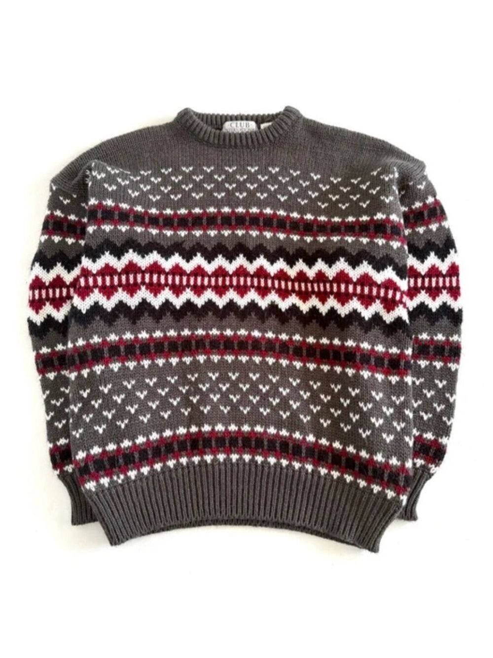 Vintage Club International, Fair Isle Grandpa Sweater Fisherman Core Sz Med